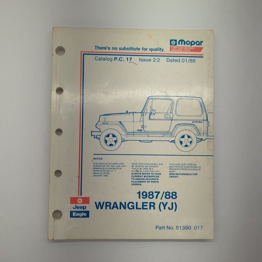 Jeep Wrangler YJ 1987/88 Mopar‎ Illustrated Parts Catalog